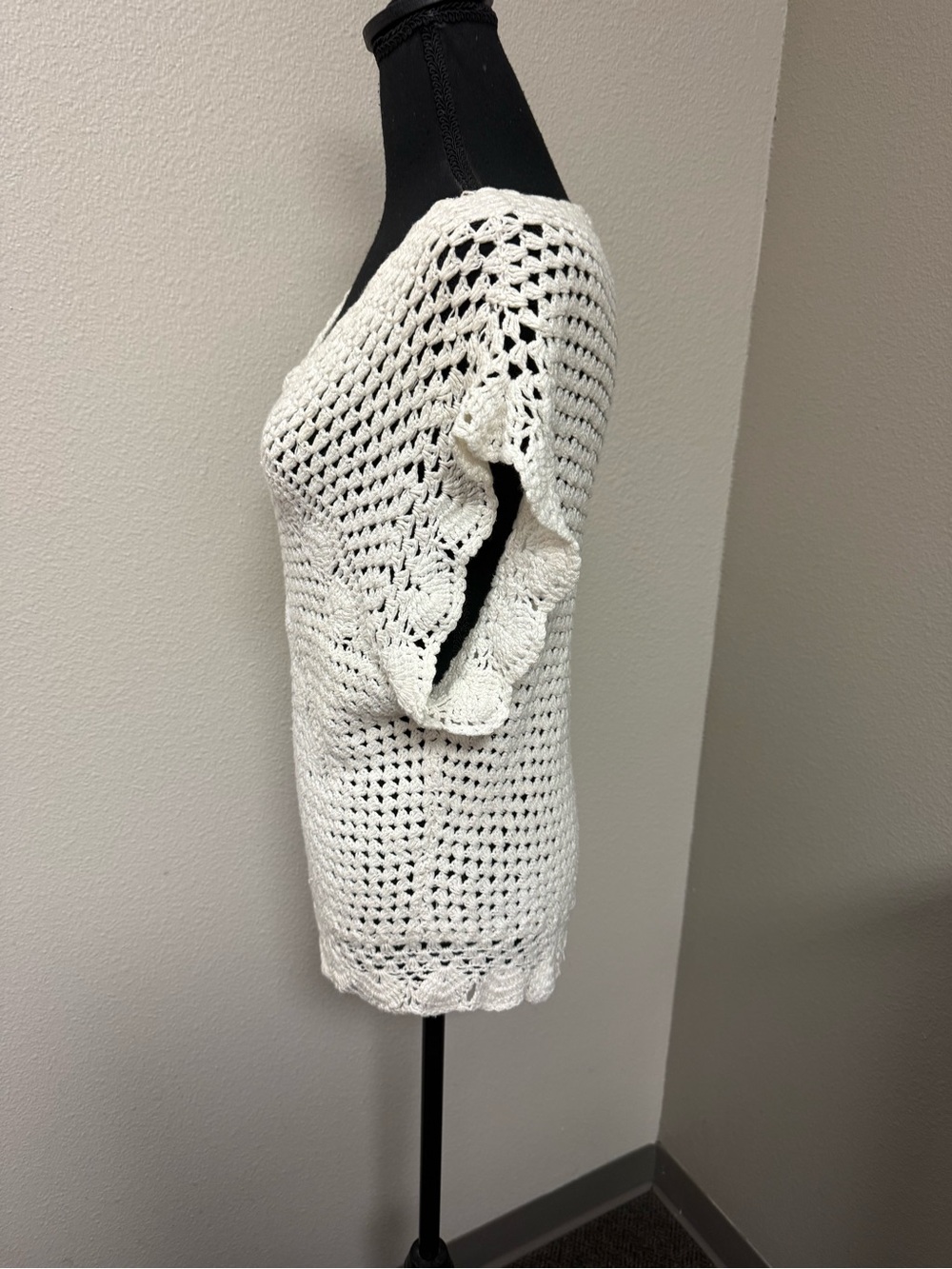 EnVogue Cream Crochet Knit Boho V-Neck Cottagecore Festival Sweater Large - Picture 5 of 9